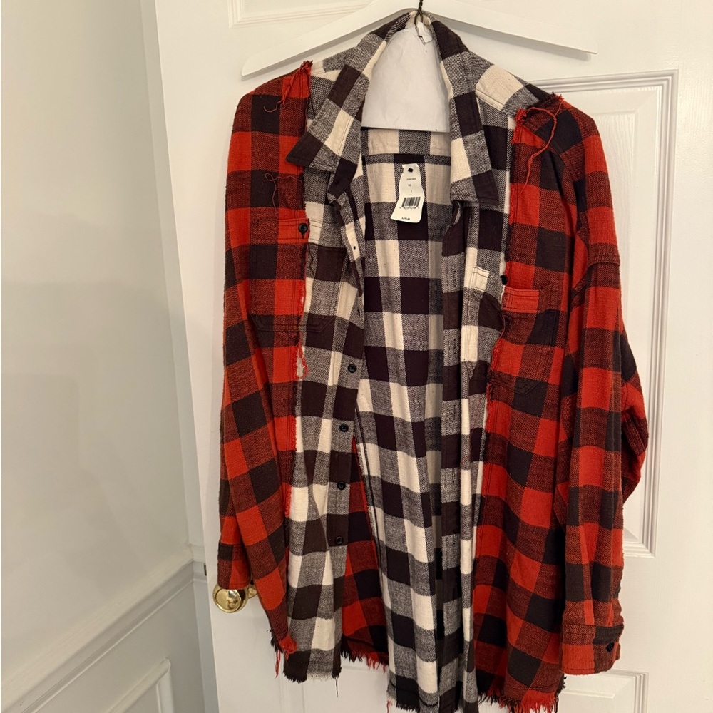 R13 Cream and Black Checkered Shirt